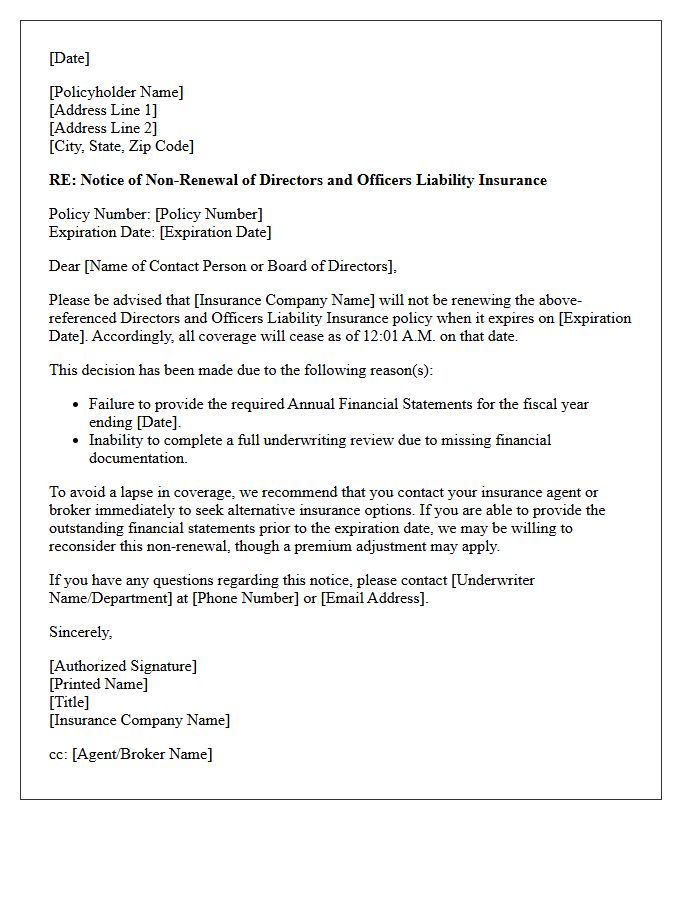 Directors and Officers Missing Annual Financial Statements Non-Renewal Letter