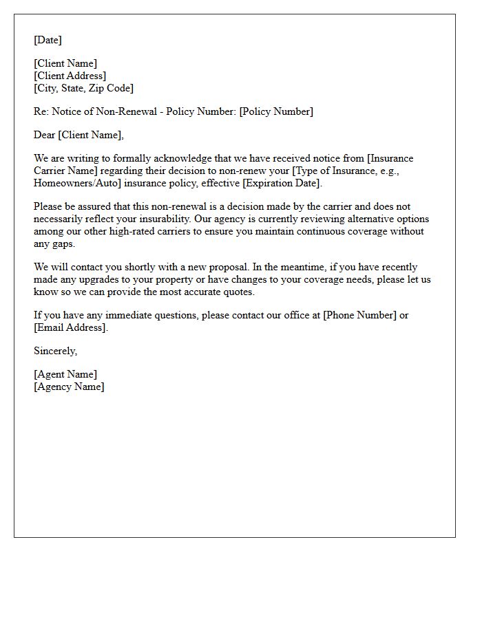 Agency Acknowledgment of Carrier-Initiated Non-Renewal Letter