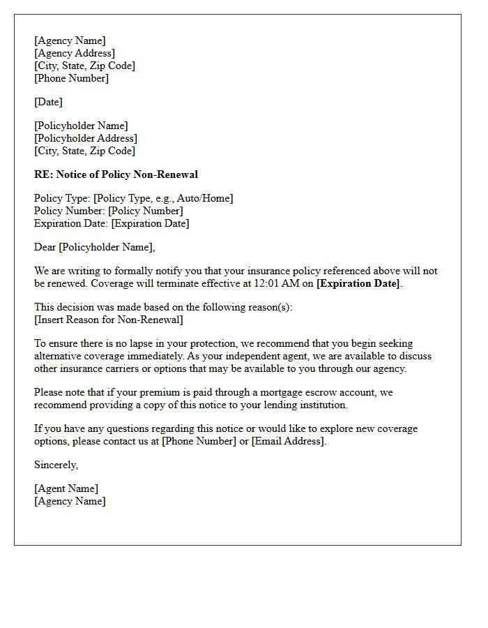 Insurance Agency Confirmation of Policy Non-Renewal Letter