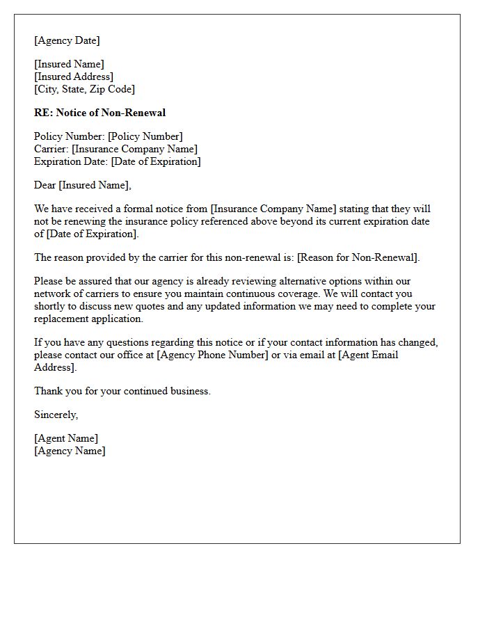 Official Agency Acknowledgment of Carrier Non-Renewal Letter