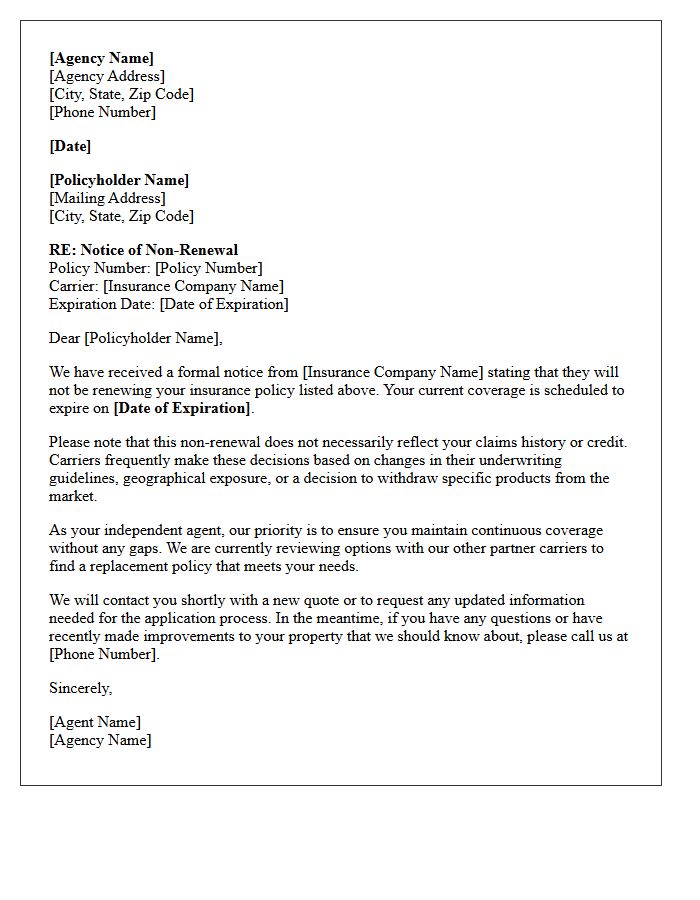 Standard Agency Receipt of Carrier Non-Renewal Letter
