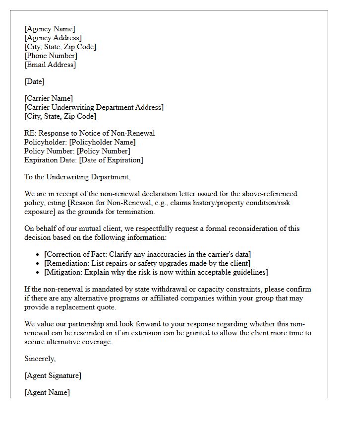 Agency Response to Carrier Non-Renewal Declaration Letter