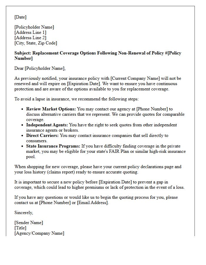 Replacement Coverage Options Following Non-Renewal Letter