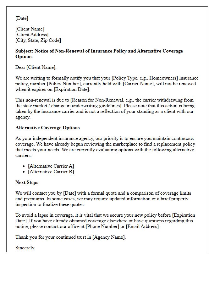 Notice of Non-Renewal and Alternative Agency Coverage Letter