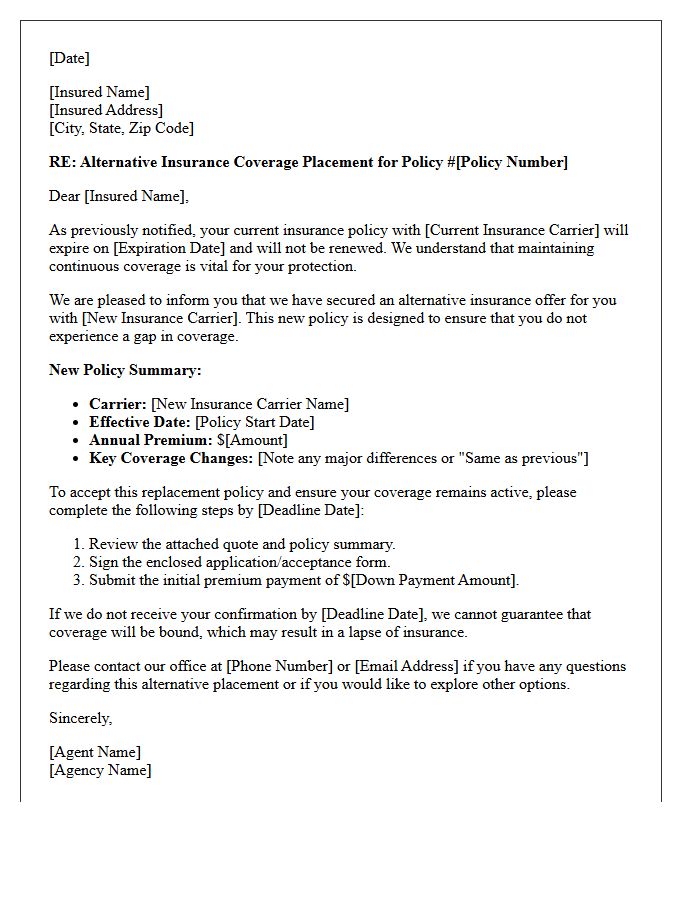 Alternative Policy Placement Letter Following Non-Renewal