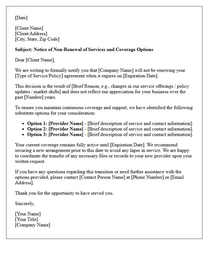 Client Non-Renewal and Substitute Coverage Options Letter