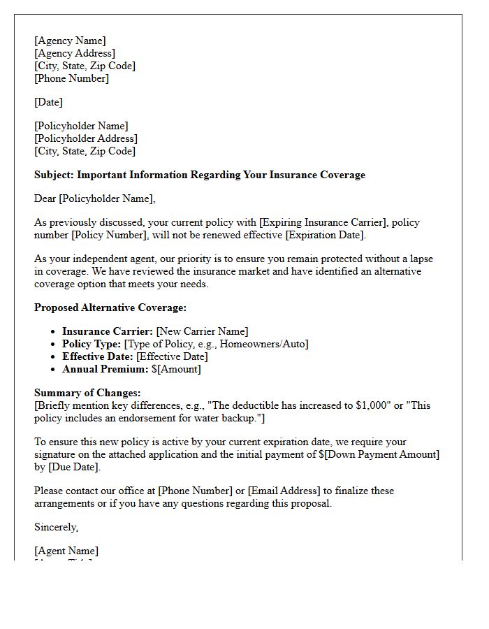 Agency Letter Detailing Alternative Coverage Post Non-Renewal