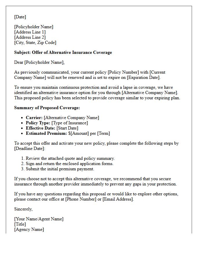 Proposed Alternative Coverage Following Non-Renewal Letter