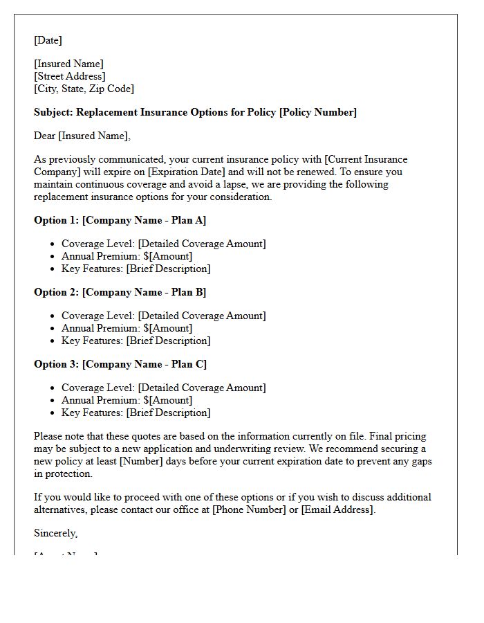 Letter of Replacement Insurance Options After Policy Non-Renewal