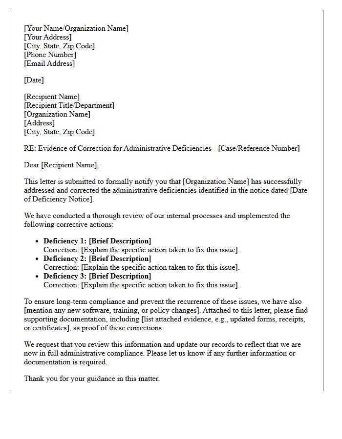 Letter Demonstrating Correction of Prior Administrative Deficiencies
