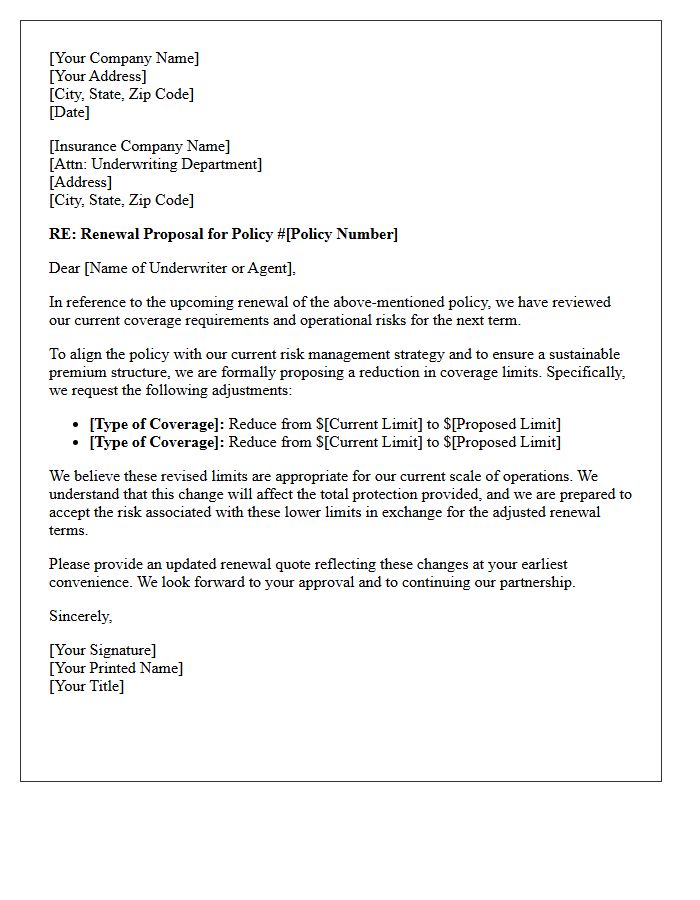 Letter Proposing Reduced Coverage Limits for Renewal Approval