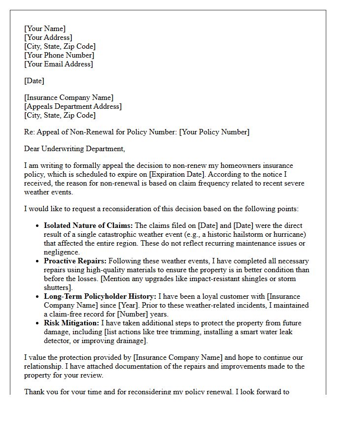 Letter Appealing Non-Renewal Due to Isolated Severe Weather Losses