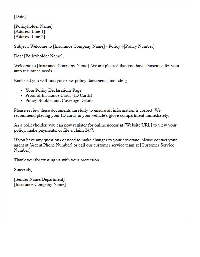 New Auto Insurance Policy Documents Enclosed Welcome Letter