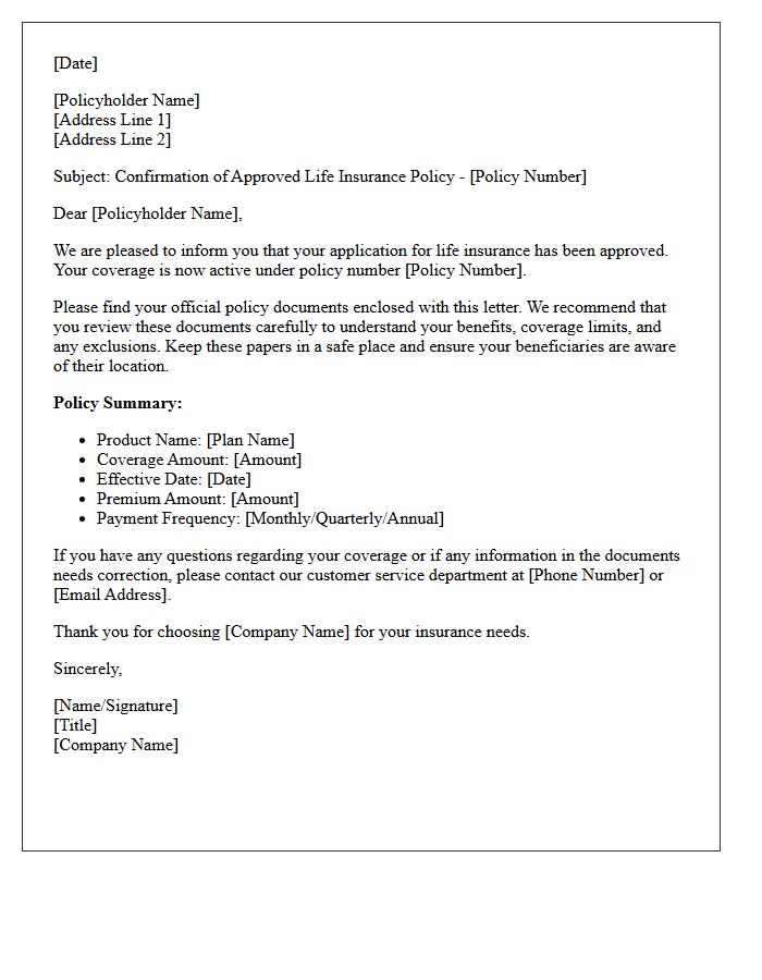 Approved Life Insurance Policy Enclosed Confirmation Letter