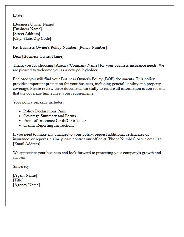 Business Owner Insurance Policy Enclosure Welcome Letter