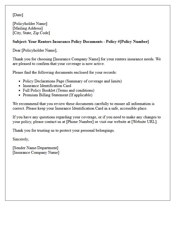 Renters Insurance Policy Documents Enclosed Letter