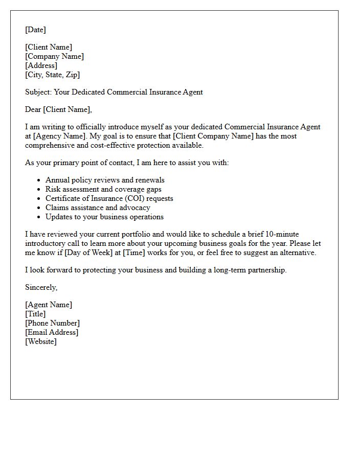 Meet Your Dedicated Commercial Insurance Agent Letter