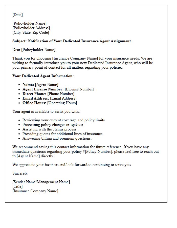 Dedicated Insurance Agent Assignment Notification Letter