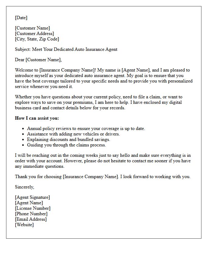 Meet Your Dedicated Auto Insurance Agent Introduction Letter