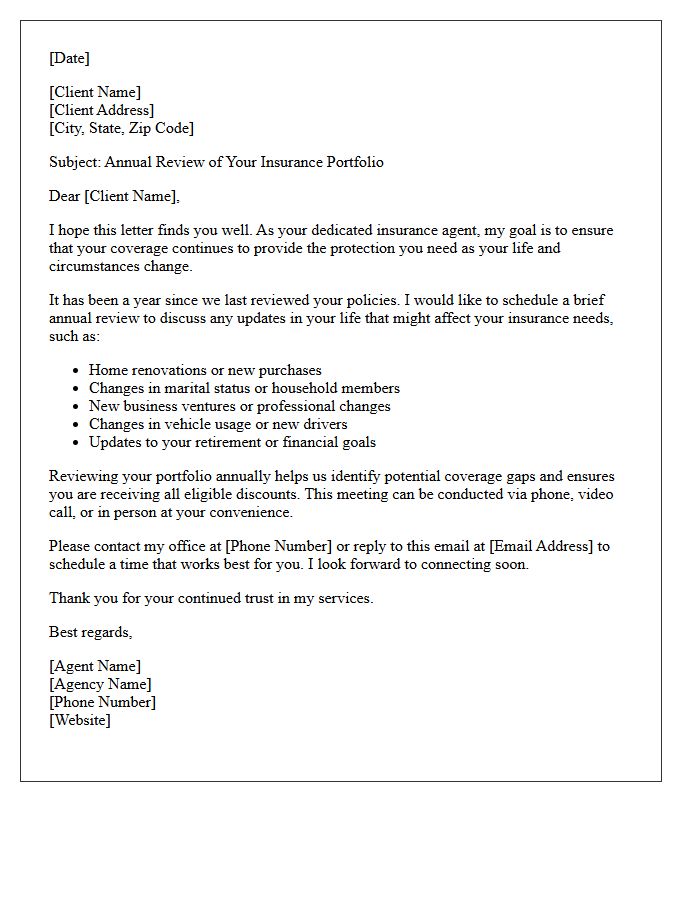 Annual Review Letter From Your Dedicated Insurance Agent