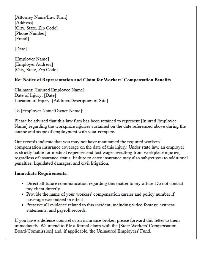 Letter of Representation to Uninsured Employer for Workers Compensation