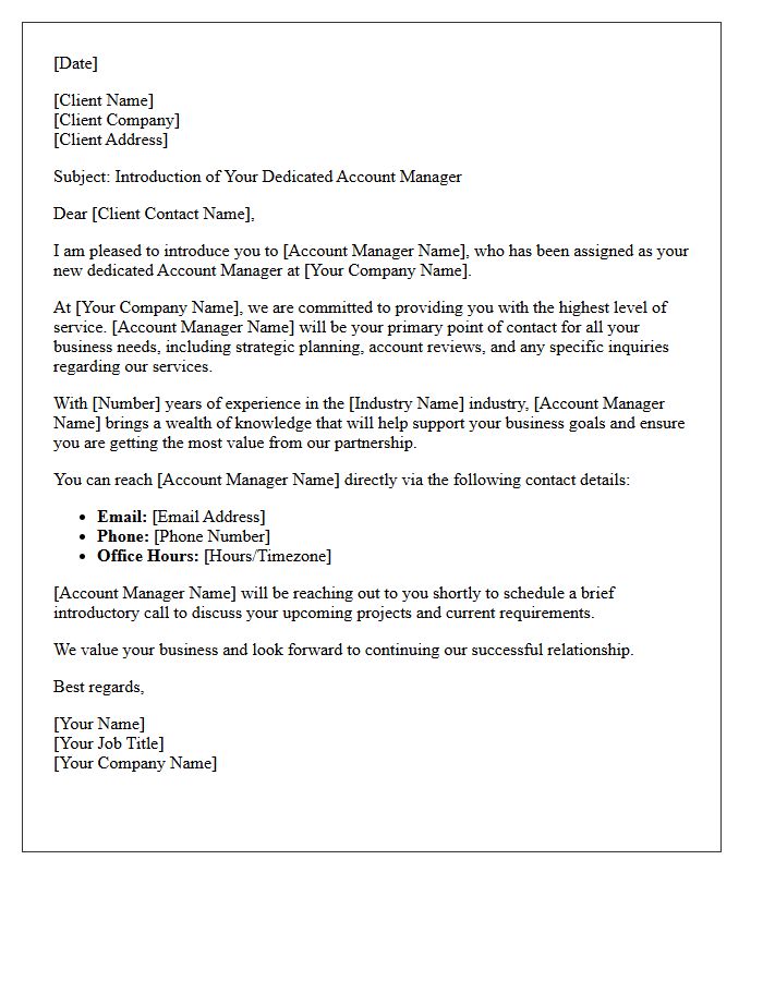 Introduction To Your Dedicated Account Manager Letter