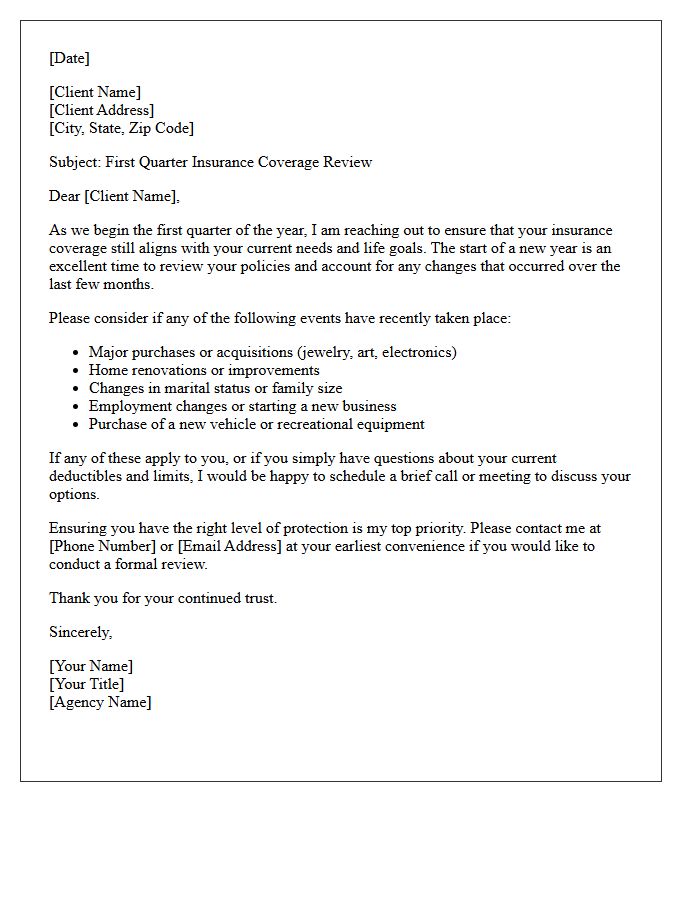 First Quarter Insurance Coverage Check-In Letter