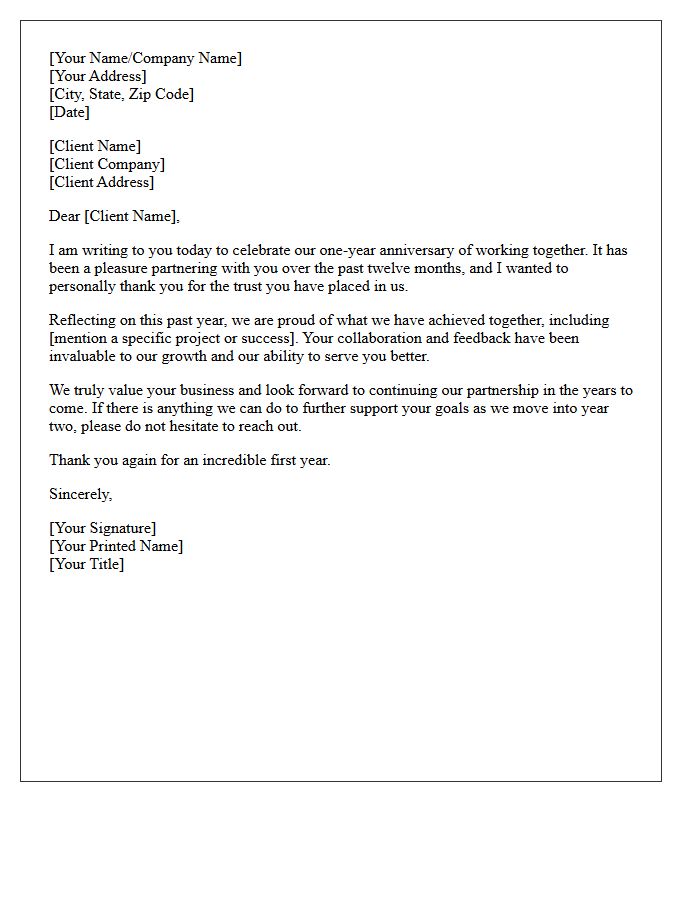 End Of First Year Client Appreciation Letter