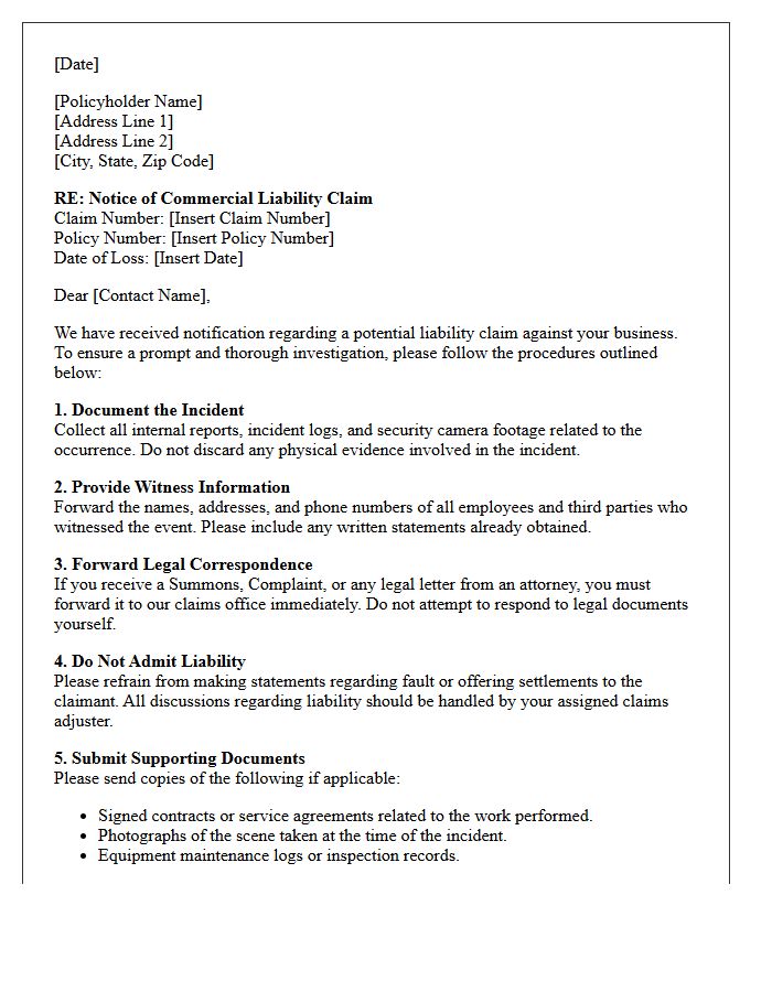 Commercial Liability Claim Procedure Instruction Letter