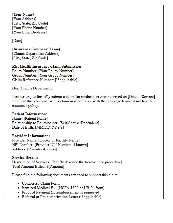 Comprehensive Health Insurance Claim Instruction Letter