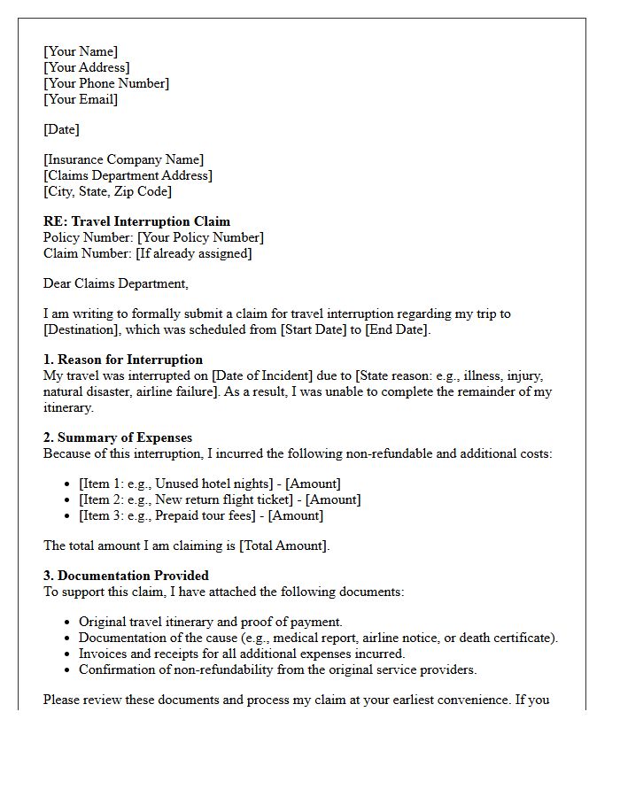 Travel Insurance Interruption Claim Step-by-Step Letter
