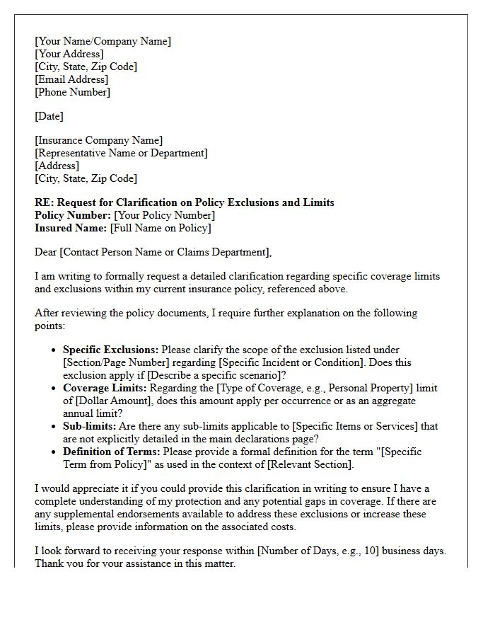 Clarification Letter on Specific Policy Exclusions and Limits