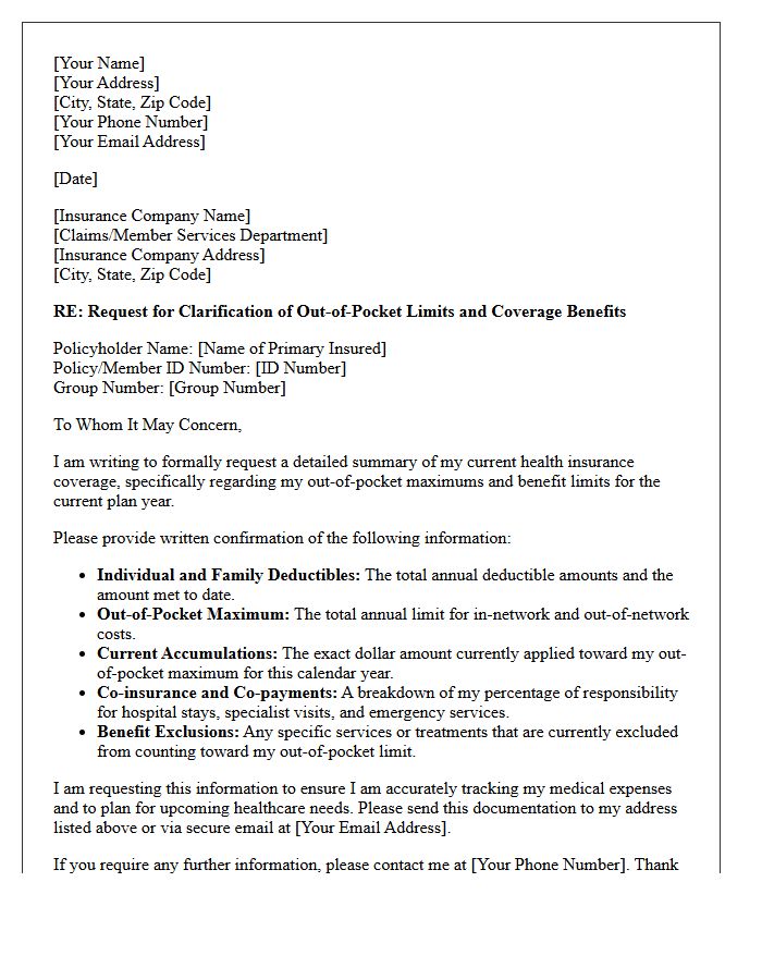 Health Insurance Out of Pocket Limits and Coverage Letter