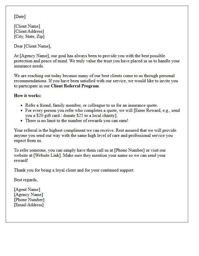 General Client Introduction Letter For Our Insurance Agency Referral Program
