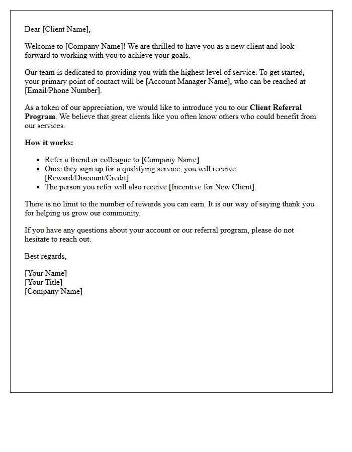 New Client Welcome And Referral Program Introduction Letter