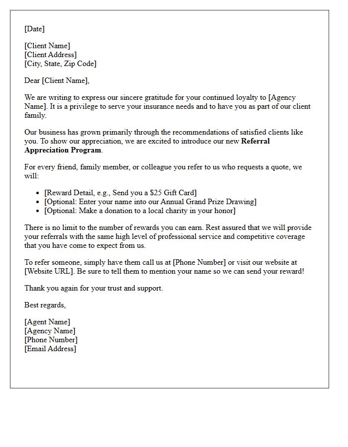 Loyal Client Appreciation And Insurance Referral Program Letter