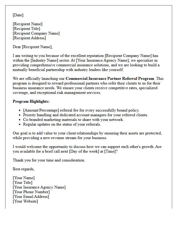 Commercial Insurance Partner Referral Program Introduction Letter