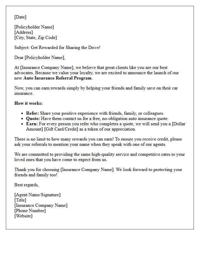 Auto Insurance Policyholder Referral Program Announcement Letter