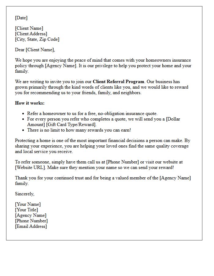 Homeowners Insurance Client Referral Program Invitation Letter