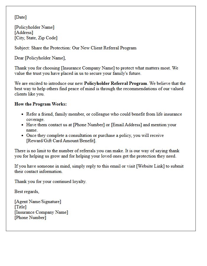 Life Insurance Policyholder Referral Program Introduction Letter