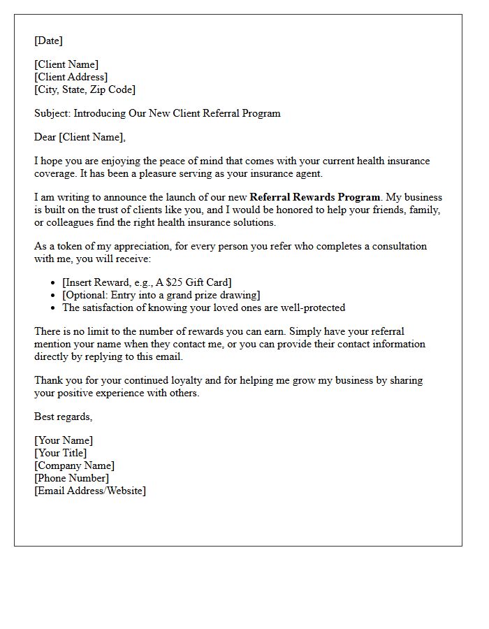Health Insurance Client Referral Rewards Introduction Letter