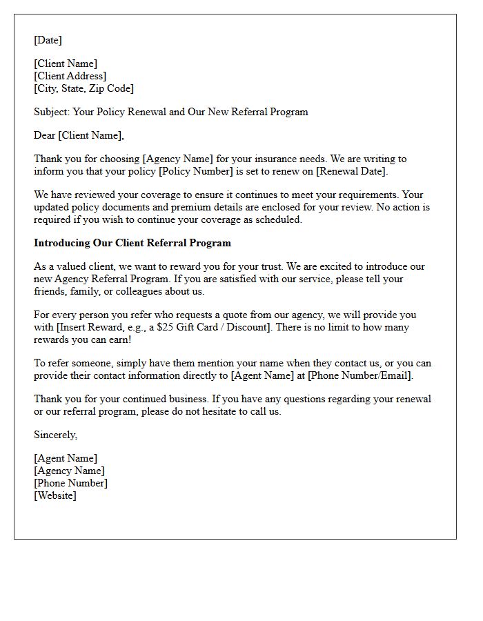 Policy Renewal And Agency Referral Program Introduction Letter