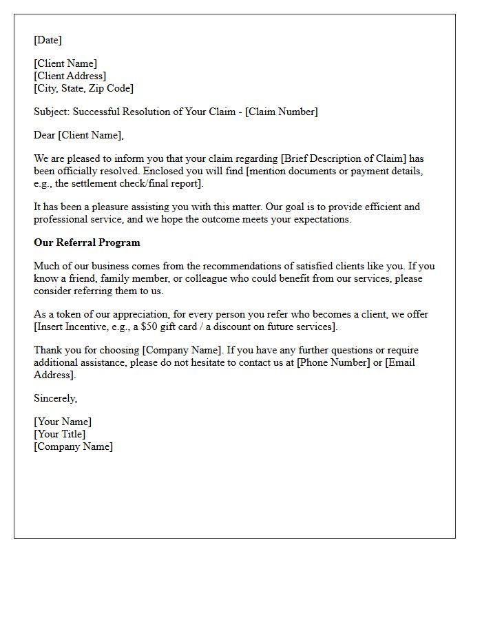Successful Claim Resolution And Referral Program Letter