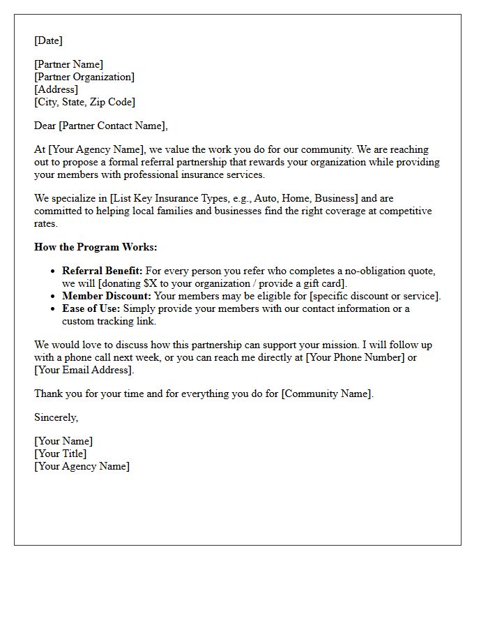 Local Community Partner Insurance Referral Program Letter