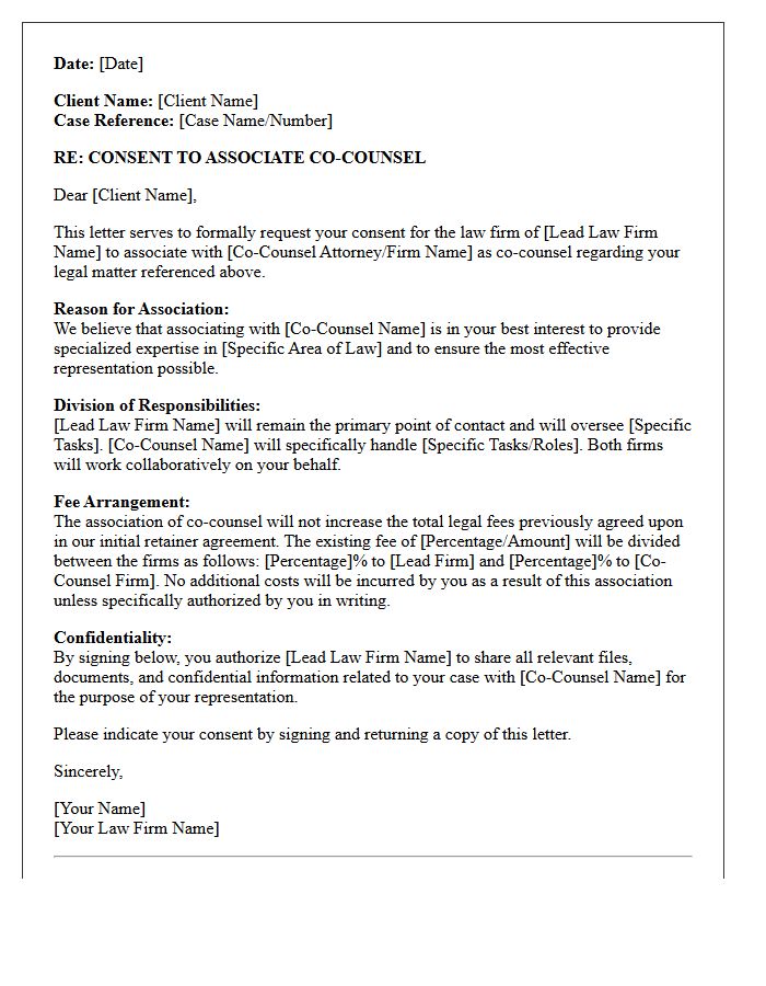Co-Counsel Association Consent Letter