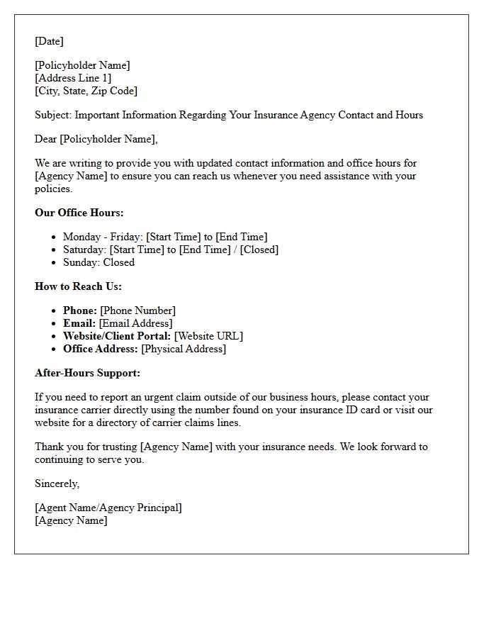 Essential Insurance Agency Communication and Hours Letter