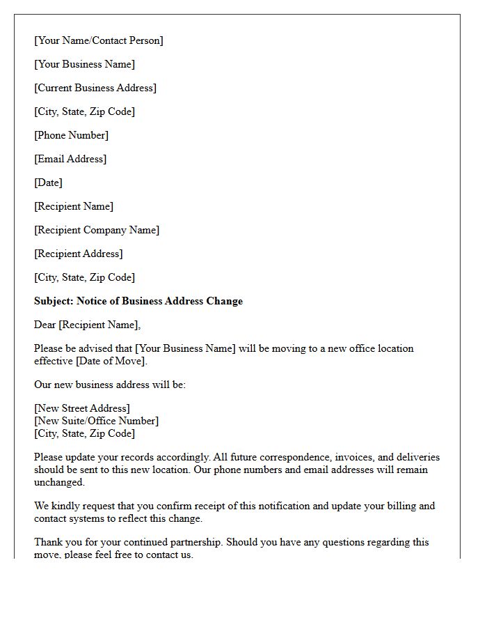Business Address Change Notification Request Letter