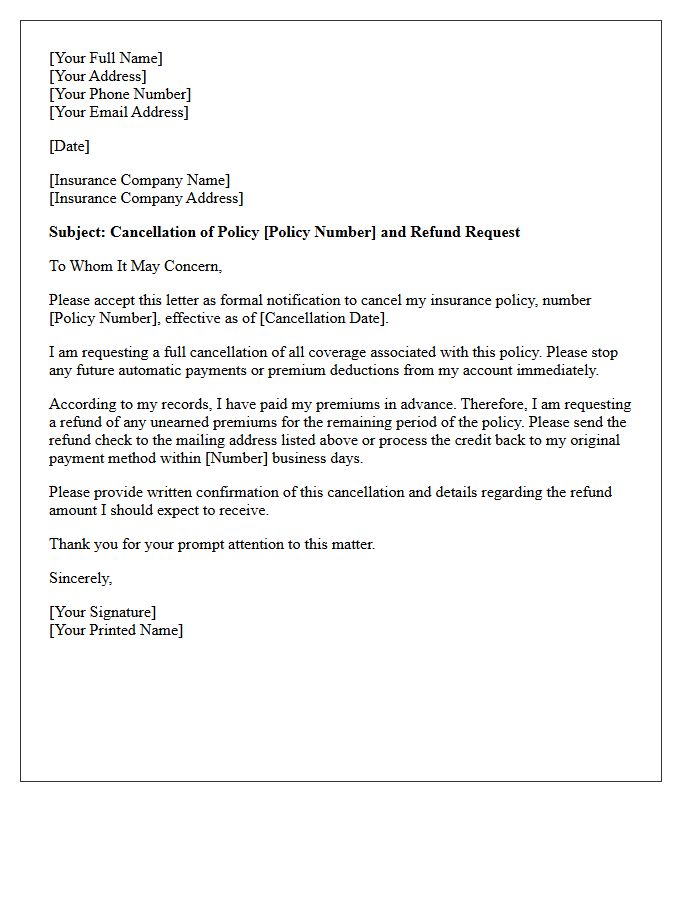 Policy Cancellation and Refund Request Letter