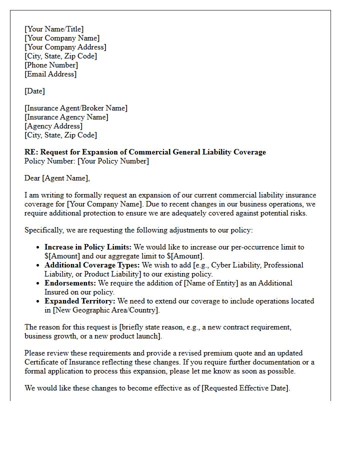 Commercial Liability Coverage Expansion Request Letter