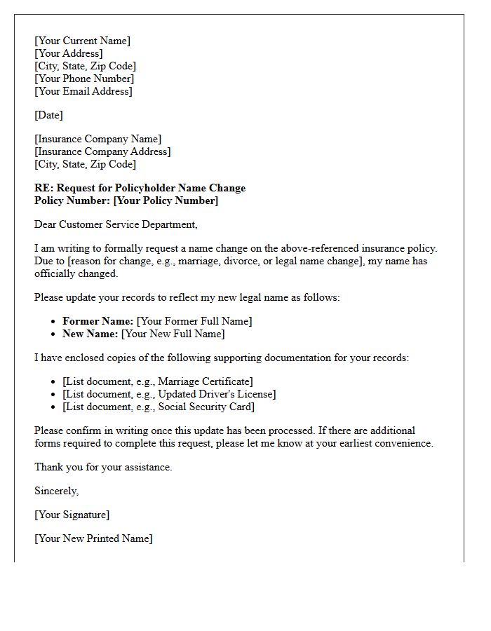 Letter Requesting Policyholder Name Change